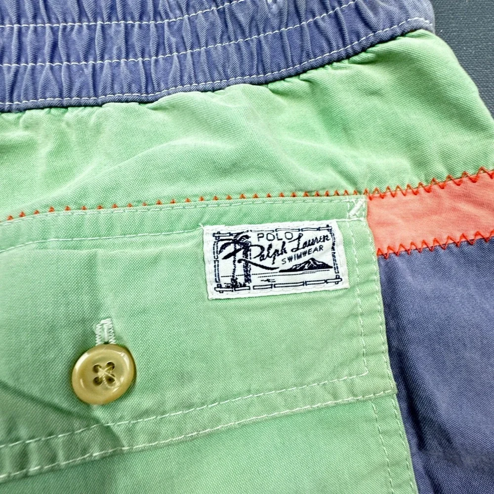 Polo Ralph Lauren Men's Medium Multicolor Striped Big Pony Swim Trunks Lined USA